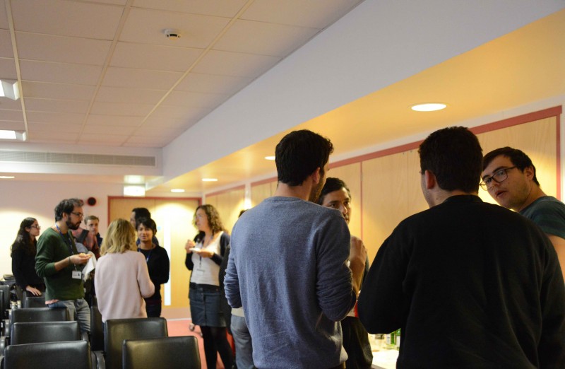 Groups of people talking and discussing