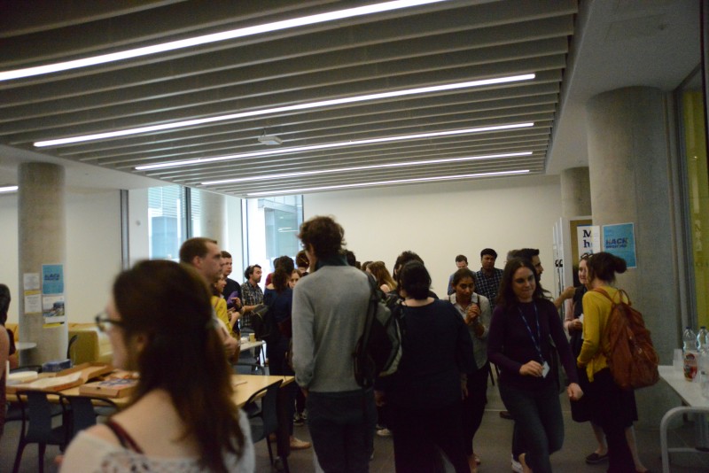 People talking and discussing after Mixing chemistry with medical research event