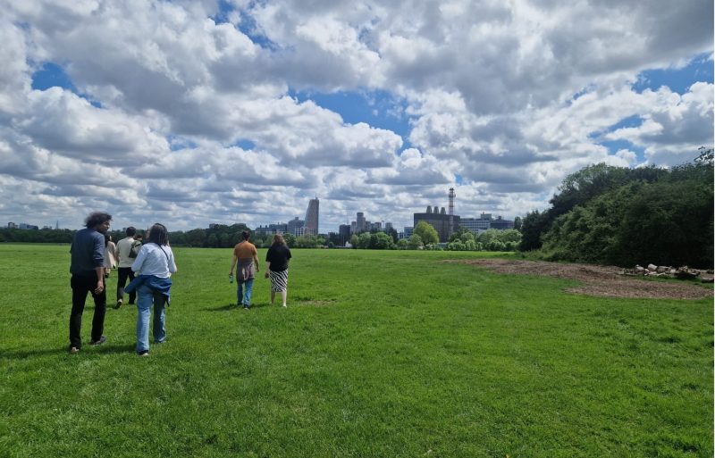Mental Health LMS staff taking a lunch time walk on Wormwood Scrubs during Mental Health Awareness Week 2024
